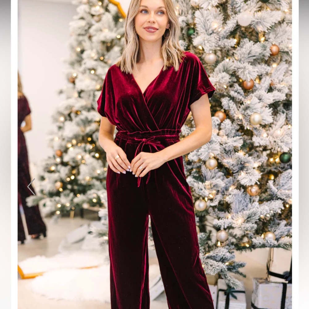 Shop the Mint Burgandy Velvet Jumpsuit